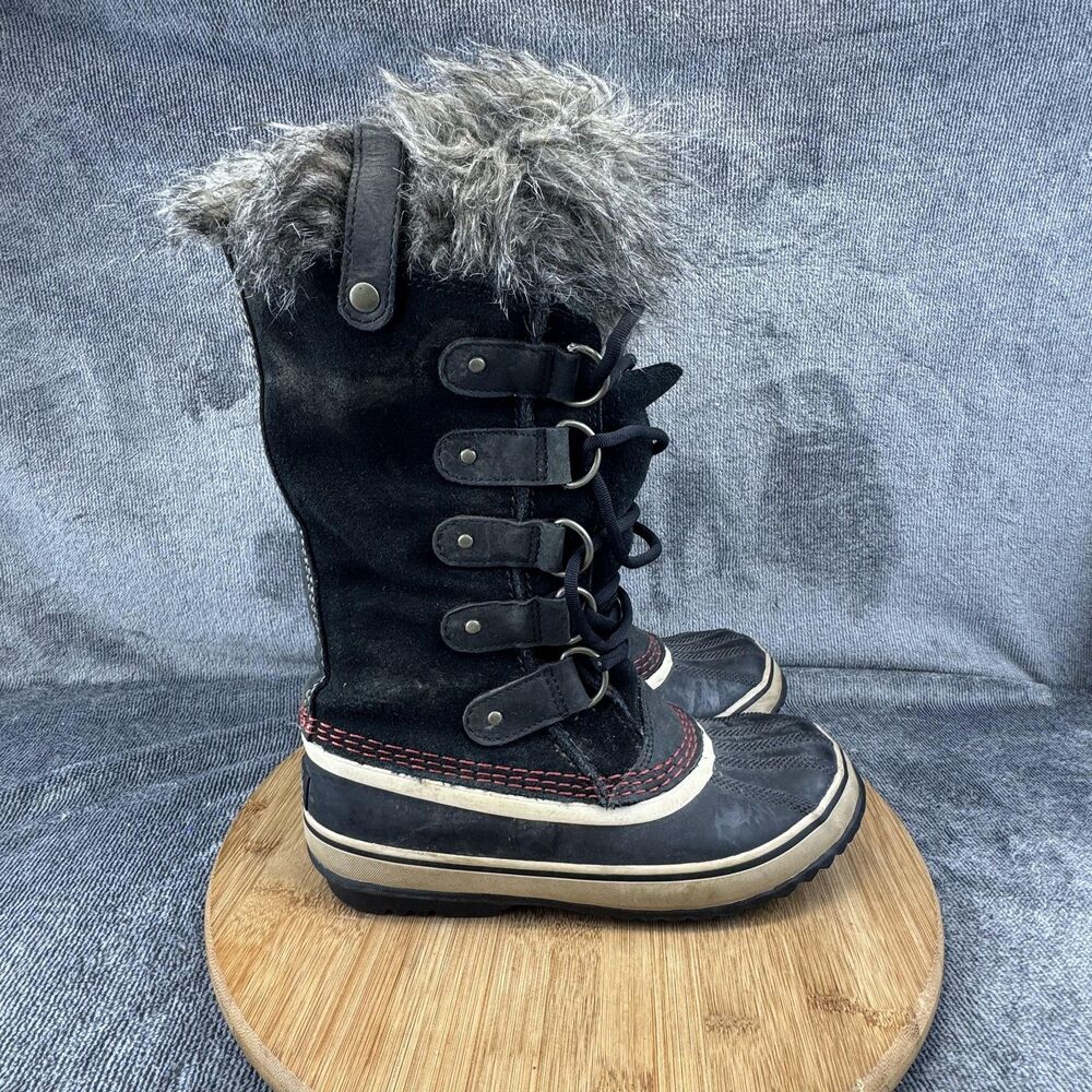 Sorel Boots Womens Size 6 Black Faux Fur Waterproof Winter Snow LL5115-011